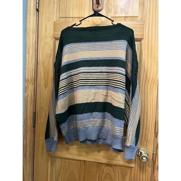 suzanne betro 3x Green And Gold Striped Sweater - Picture 8 of 9